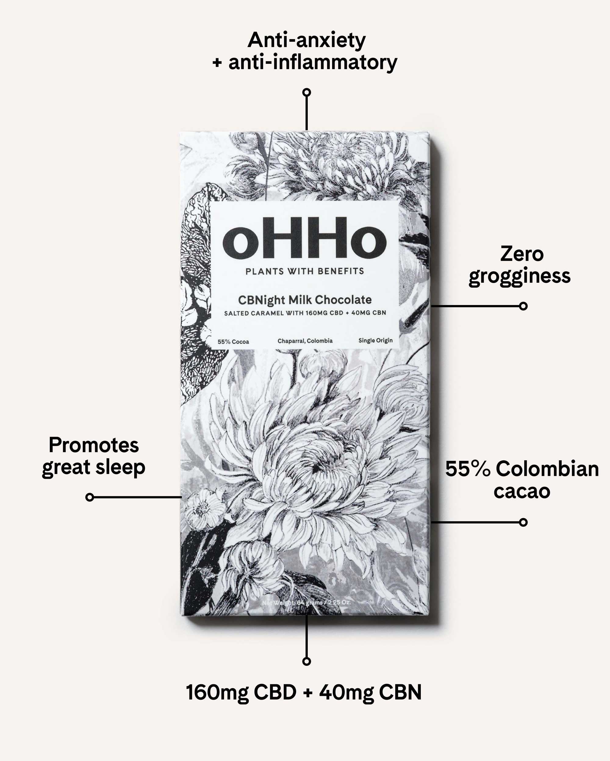 CBNight milk chocolate bar with descriptive text