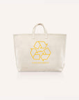 A canvas tote bag with oHHo logo on it in yellow back