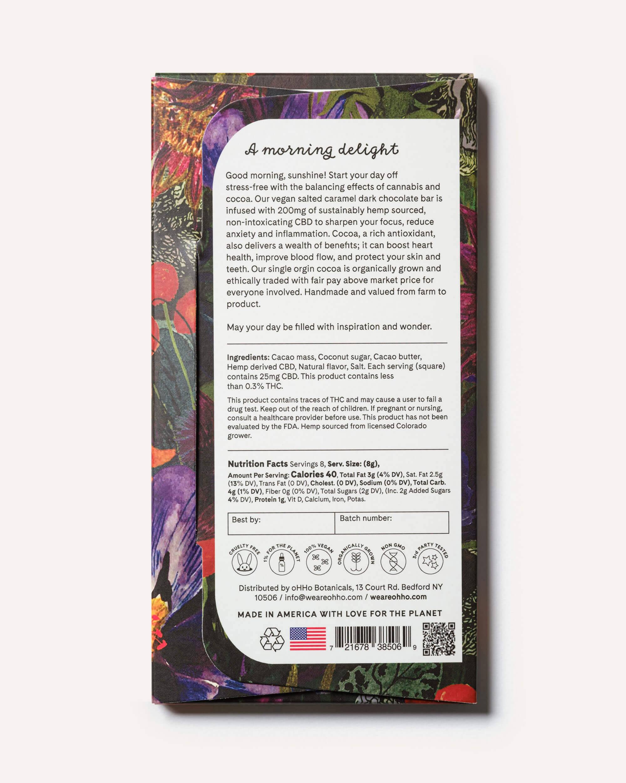 CBDay Dark Chocolate floral packaging back