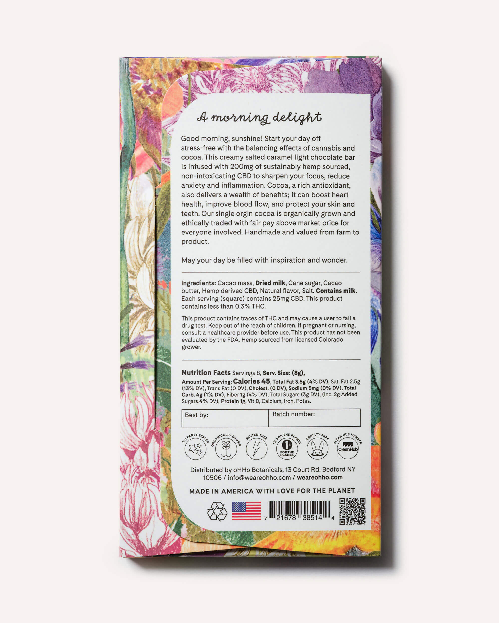 CBDay Milk Chocolate floral packaging back