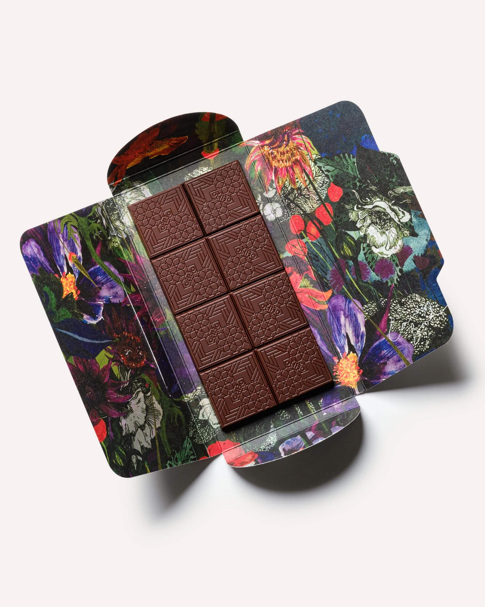 CBNight Dark Chocolate floral packaging open