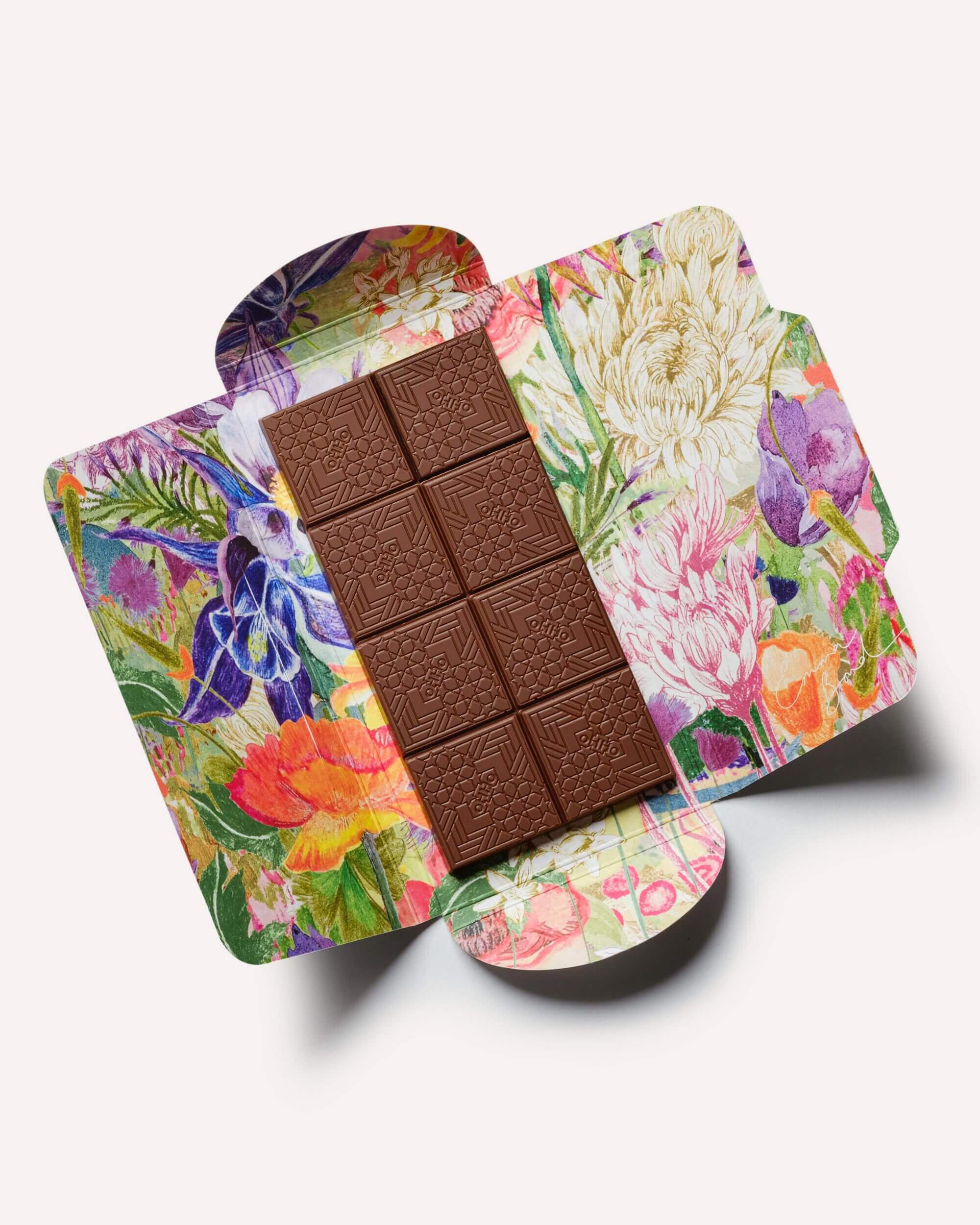 CBNight Milk Chocolate floral packaging open